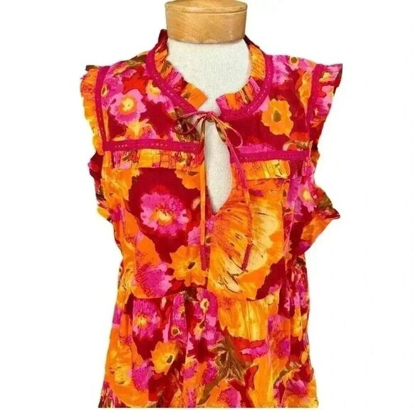 Sundance Beautiful Bright Sun Dress. Beaded ties Decorative Corded Trim. - Picture 3 of 11